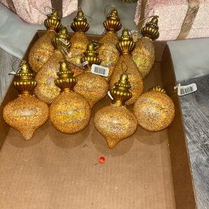 11 Vintage Roman Inc Gold Glitter Christmas Ornaments 2000